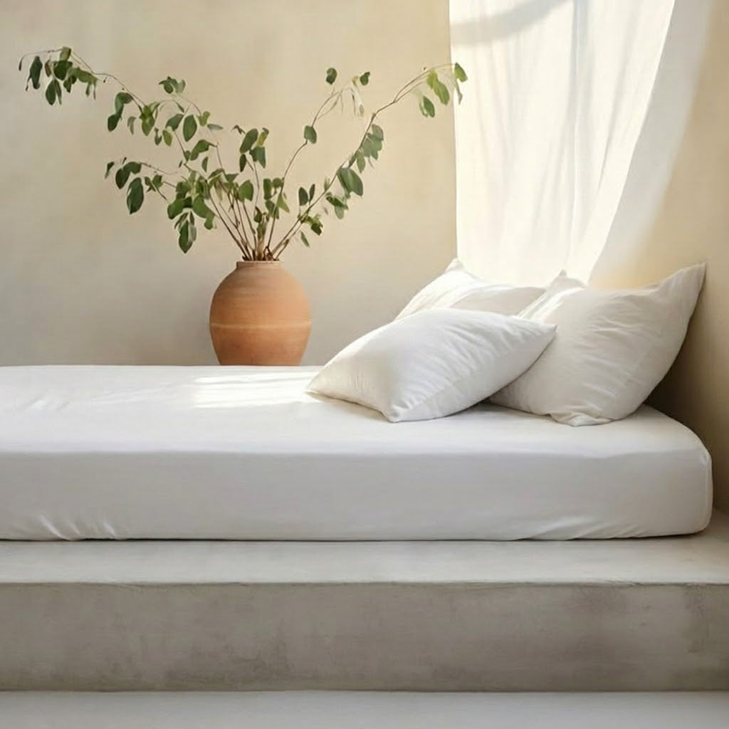 Bajera de Tencel blanca con eucalipto natural